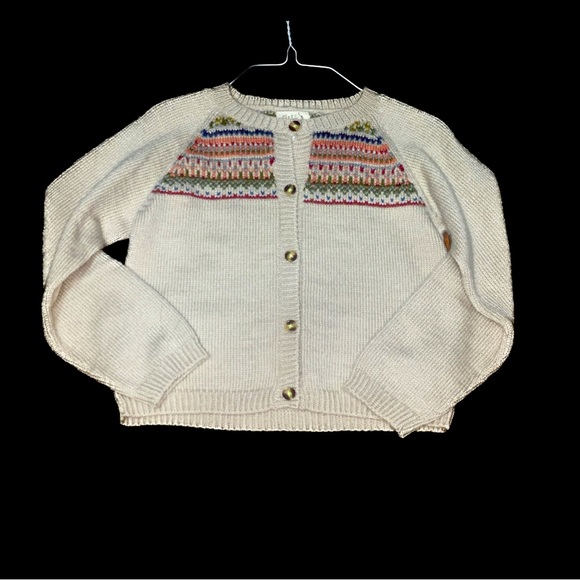 girl and a mouse Other - Cream Knit Cardigan with Multicolor Yoke - Kids